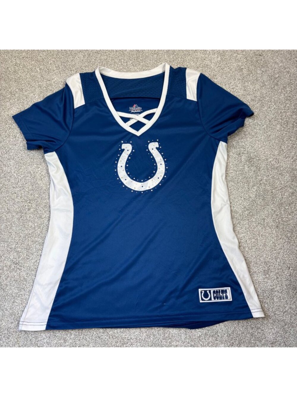 Majestic Indianapolis Colts T-shirt Womens XL Rhinestones Mesh Top Accents